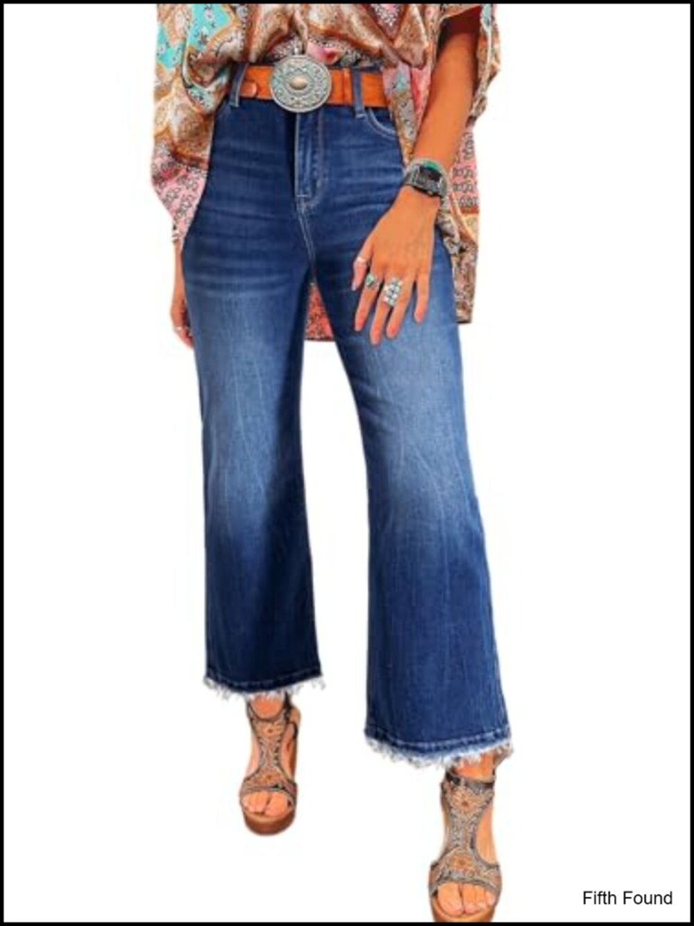 High Waisted Flared Raw Hem Jeans Regular Fit Casual